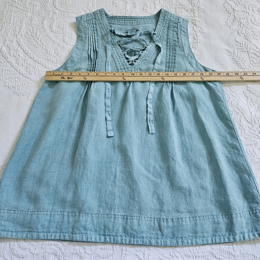 Artisan NY 100% linen blue blouse lace up front coastal Lagenlook size M - Picture 8 of 8